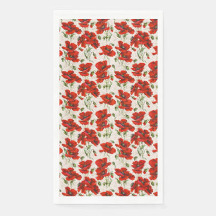 Servilleta De Papel Patrón Floral de Amapola Roja Vintage Arte Botánic