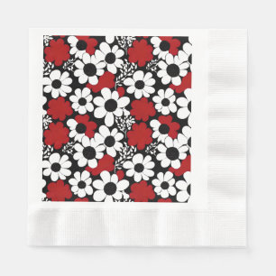 Servilleta De Papel Patrón floral de bonito en rojo, negro y blanco