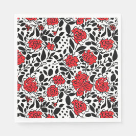 Servilleta De Papel Patrón floral de bonito en rojo, negro y blanco