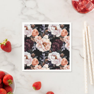 Servilleta De Papel Patrón floral de Borgoña Peonies