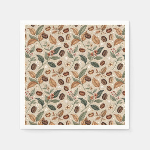 Servilleta De Papel Patrón floral de café botánico vintage de grano de