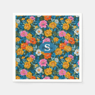 Servilleta De Papel Patrón floral de color vintage rústico en azul (2)