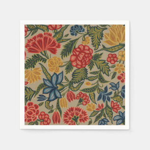 Servilleta De Papel Patrón Floral de Crewel Rojo y Dorado Vintage