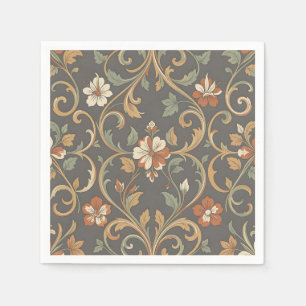 Servilleta De Papel Patrón Floral de Damasco Crema Naranja con Rollo O