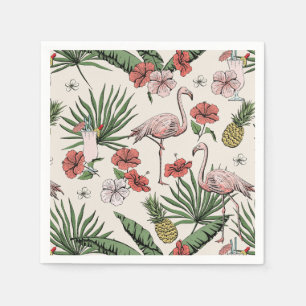 Servilleta De Papel Patrón floral de flamenco tropical de marfil