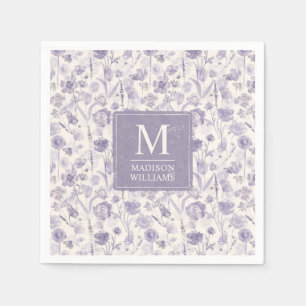 Servilleta De Papel Patrón floral de flores de acuarela púrpura lavand
