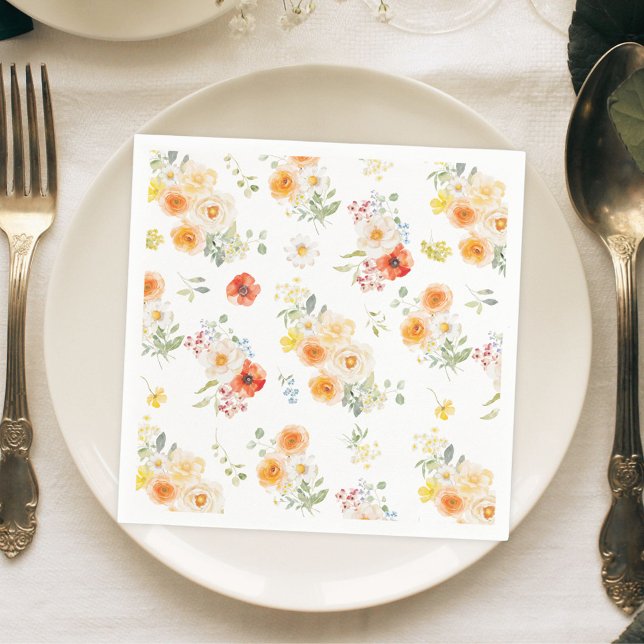 Servilleta De Papel Patrón floral de flores soleadas acuarela (Subido por el creador)