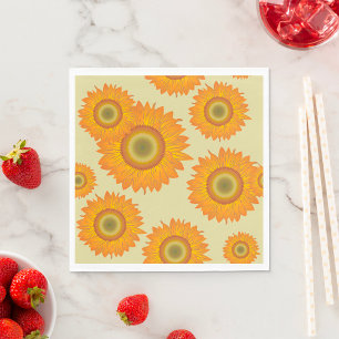 Servilleta De Papel Patrón floral de girasoles amarillos retro de los 