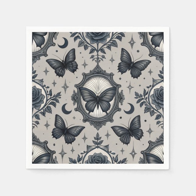 Servilleta De Papel Patrón floral de mariposa gótica (2) (Anverso)