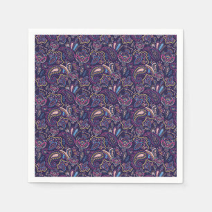 Servilleta De Papel Patrón floral de paisley étnico vintage azul retro