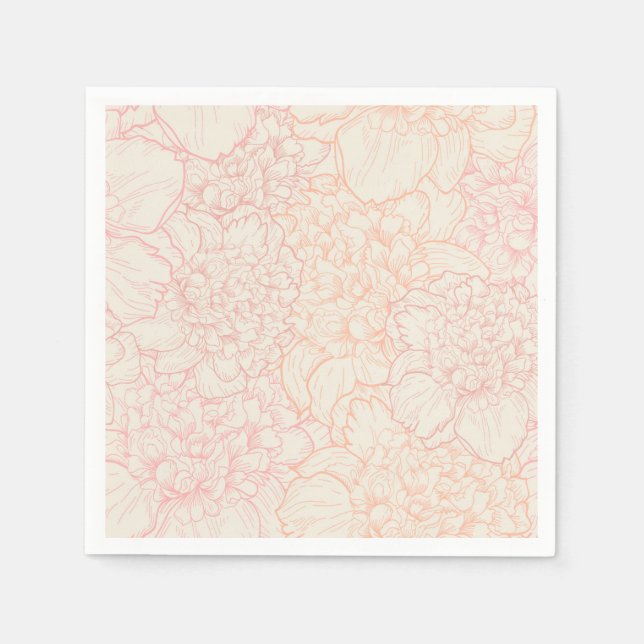 Servilleta De Papel Patrón floral de peones rosados (Anverso)
