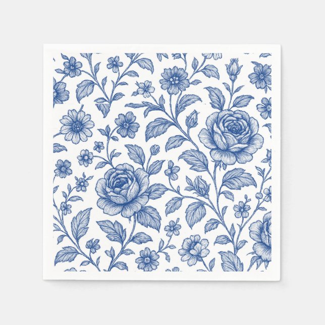 Servilleta De Papel Patrón floral de Rosas azules reales (Anverso)