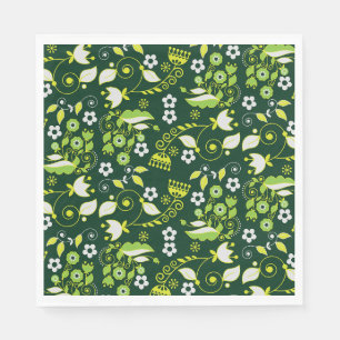 Servilleta De Papel Patrón floral escandinavo verde oscuro moderno