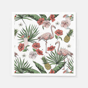 Servilleta De Papel Patrón floral flamídeo tropical blanco