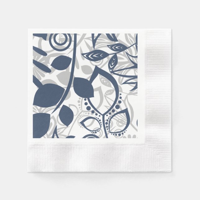 Servilleta De Papel Patrón floral gris azul escandinavo (Anverso)