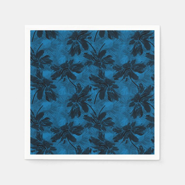 Servilleta De Papel Patrón floral gris y azul. (Anverso)