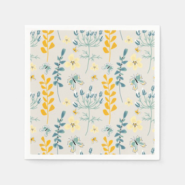 Servilleta De Papel Patrón floral lindo con mariposas (Anverso)