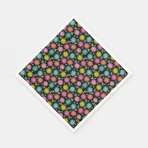 Servilleta De Papel Patrón floral multicolor Fondo negro