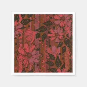 Servilleta De Papel Patrón floral negro y rojo.