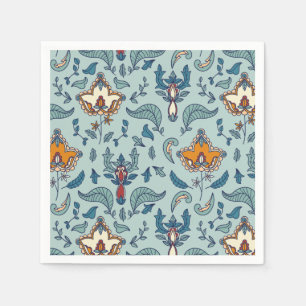 Servilleta De Papel Patrón floral ornamentado sobre fondo azul pálido