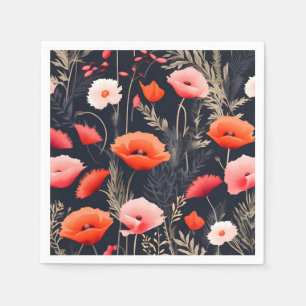 Servilleta De Papel Patrón floral oscuro con cachorros