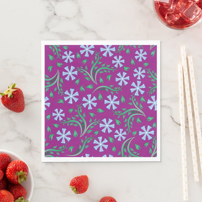Servilleta De Papel Patrón floral púrpura con flores azules (Subido por el creador)
