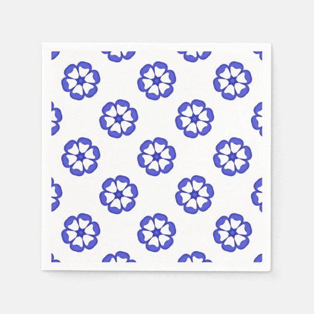 Servilleta De Papel Patrón floral redondo azul (Anverso)