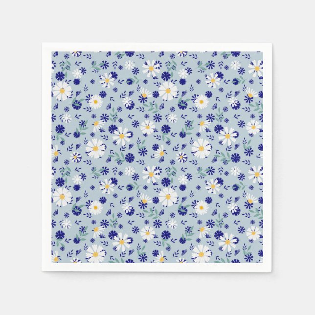 Servilleta De Papel Patrón floral retro con margaritas. (Anverso)