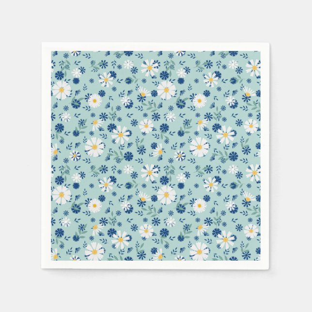 Servilleta De Papel Patrón floral retro con margaritas. (Anverso)