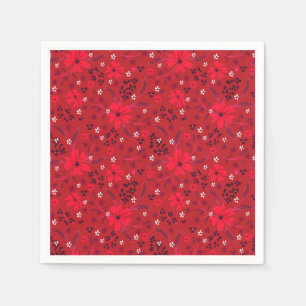 Servilleta De Papel Patrón floral retro monocromático de rojo brillant