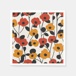 Servilleta De Papel Patrón floral retro negrita rojo, Naranja y negro