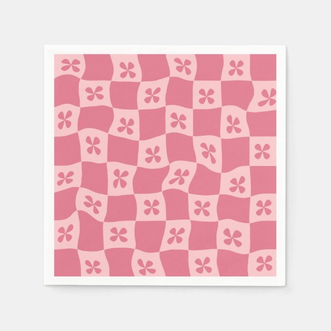 Servilleta De Papel Patrón floral retro-rosado controlado (Anverso)