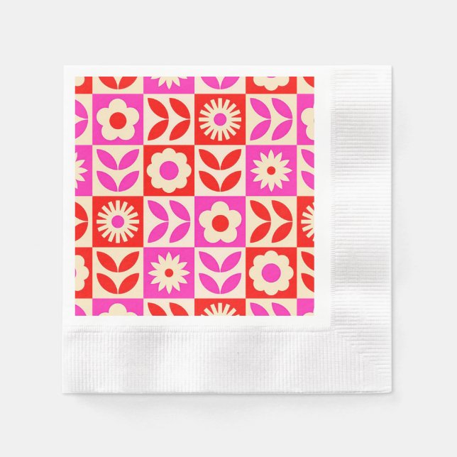 Servilleta De Papel Patrón floral retro vibrante (Anverso)