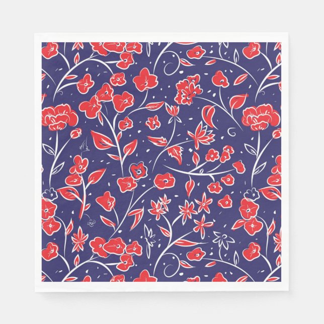 Servilleta De Papel Patrón floral rojo y azul (Anverso)
