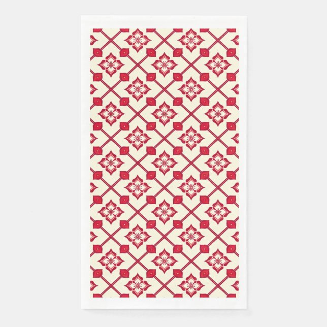 Servilleta De Papel Patrón floral rojo y blanco (Anverso)