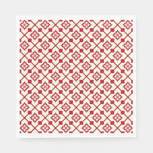 Servilleta De Papel Patrón floral rojo y blanco (Anverso)