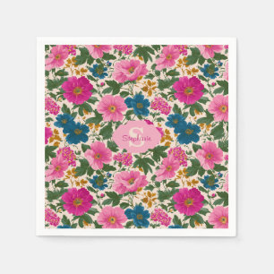 Servilleta De Papel Patrón floral rosa y azul vintage ruso