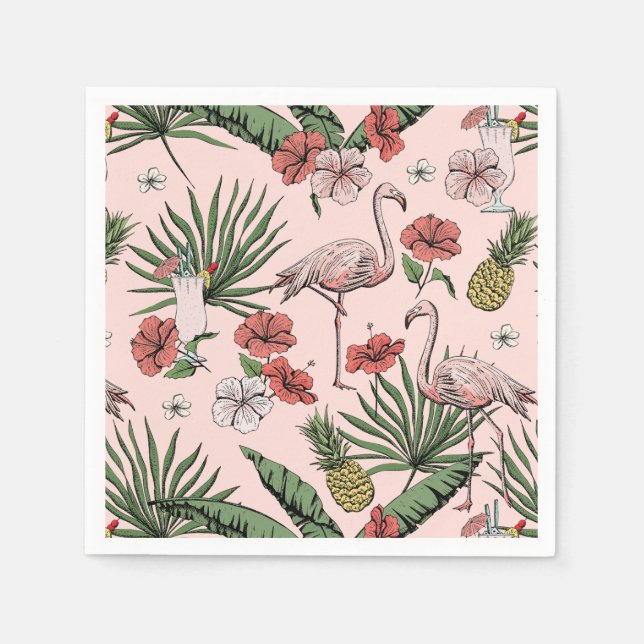 Servilleta De Papel Patrón floral rosado tropical Flamingo (Anverso)