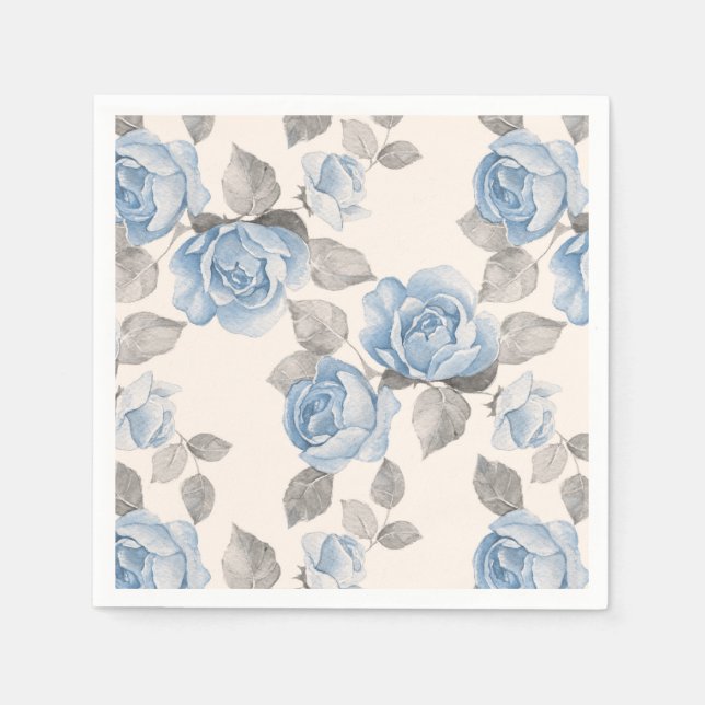Servilleta De Papel Patrón floral. Rosas azules de época (Anverso)