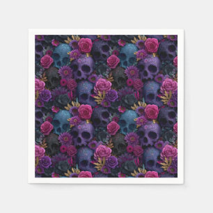 Servilleta De Papel Patrón floral sin fisuras de cráneo gótico oscuro
