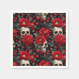 Servilleta De Papel Patrón floral sin fisuras de cuervo y calavera gót