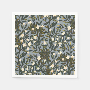 Servilleta De Papel Patrón floral sobre fondo gris azulado polvoriento