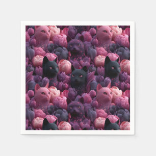 Servilleta De Papel Patrón floral surrealista de gato negro y peonía r