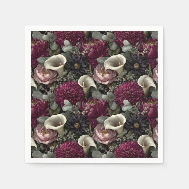 Servilleta De Papel Patrón floral temperamental con dalias y calas (Anverso)