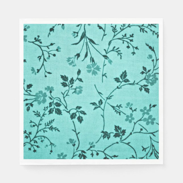 Servilleta De Papel Patrón floral turquesa (Anverso)