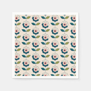 Servilleta De Papel Patrón floral turquesa retro