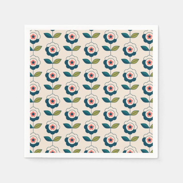 Servilleta De Papel Patrón floral turquesa retro (Anverso)