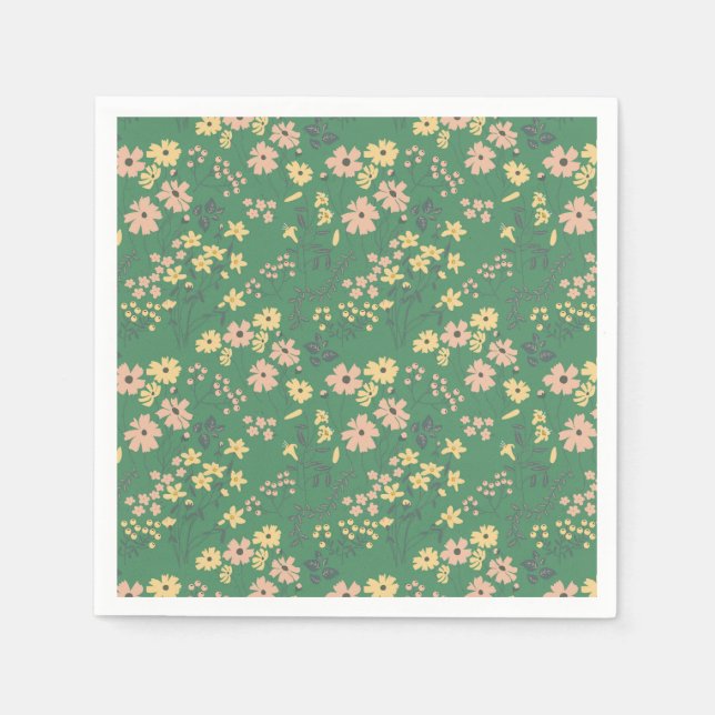 Servilleta De Papel Patrón floral verde boho moderno (Anverso)