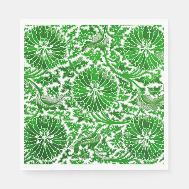 Servilleta De Papel Patrón floral verde y blanco (Anverso)
