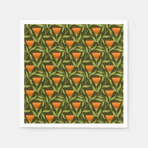 Servilleta De Papel Patrón floral vintage con tulipanes naranjas